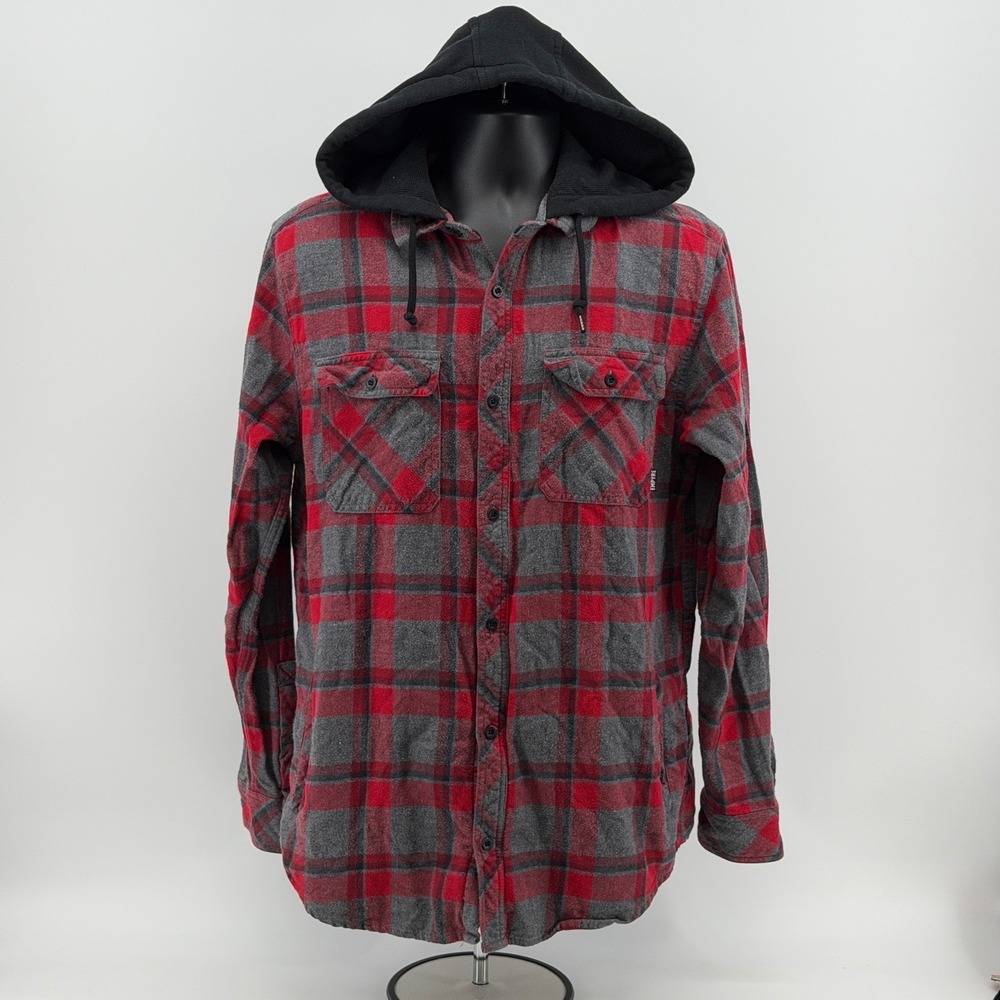 Empyre Hooded Flannel Shirt Mens Large  Plaid Button Up Streetwear Casual
